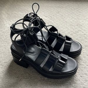 ASOS Chunky Heel Black “Leather” Lace-Up Platform Sandals